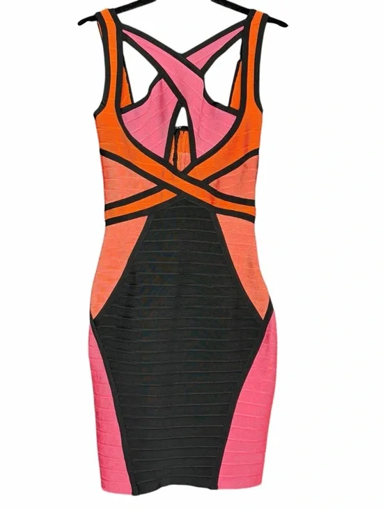 paparazzi Pink, Orange & Black Bandage Midi Dress Size S - Picture 7 of 14